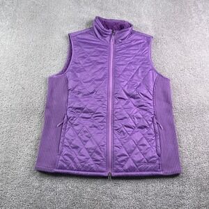 LL Bean Vest Womens Large Purple Quilted Sherpa Fleece Lined Full Zip Outdoors